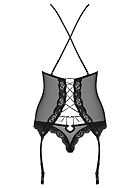Soft bustier, sheer mesh and lace, lacing, crossing straps